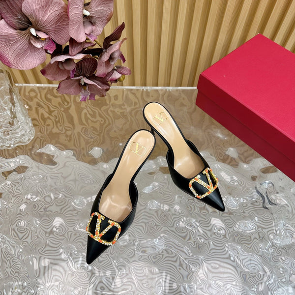 MULE ALTA CON DECOLLETE' 80MM IN PELLE DI VITELLO NERA