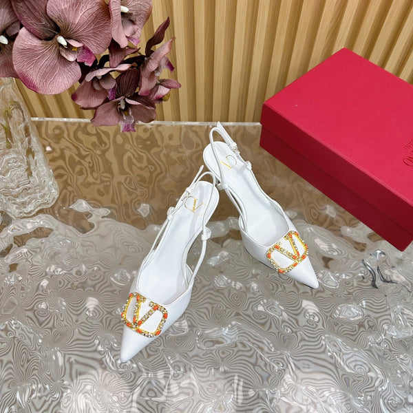 DÉCOLLETÉ SLINGBACK VLOGO SIGNATURE 80 MM IN PELLE DI VITELLO BIANCA