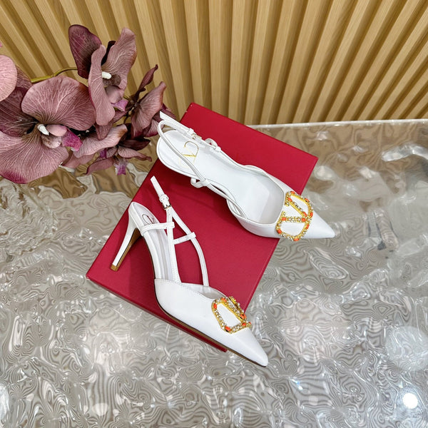 DÉCOLLETÉ SLINGBACK VLOGO SIGNATURE 80 MM IN PELLE DI VITELLO BIANCA