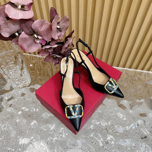 VLOGO SIGNATURE BLACK CALFSKIN SLINGBACK PUMP 80 MM