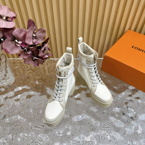 LV Laureate Platform Desert Boot 70mm Tessuto Denim Bianco