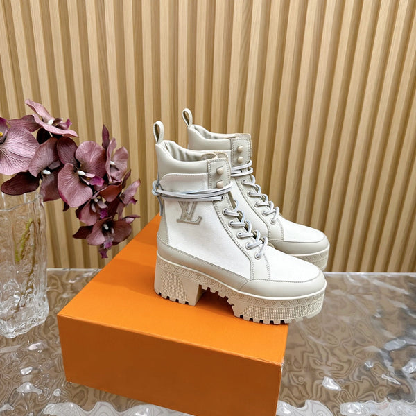 LV Laureate Platform Desert Boot 70mm Tessuto Denim Bianco
