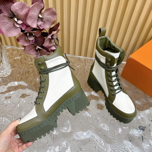 LV Laureate Platform Desert Boot 70mm Tessuto denim verde kaki bianco