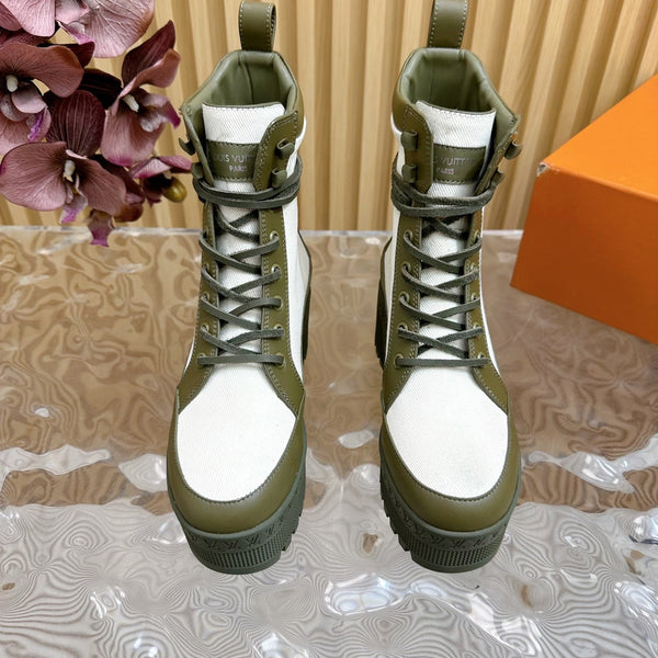 LV Laureate Platform Desert Boot 70mm Tessuto denim verde kaki bianco