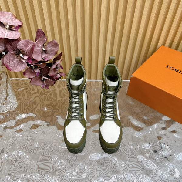 LV Laureate Platform Desert Boot 70mm Tessuto denim verde kaki bianco