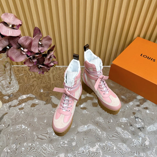 LV Laureate Platform Desert Boot 70mm Rosa Mix Beige Suede