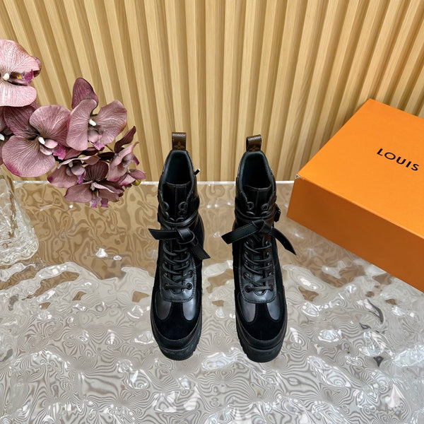 LV Laureate Platform Desert Boot 70mm in pelle scamosciata nera