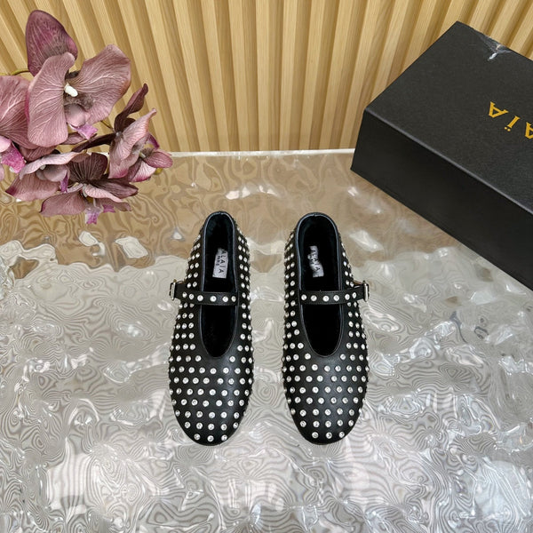 Alaia Strass Ballet Flats In Black Calfskin With Fleece Lining 926043