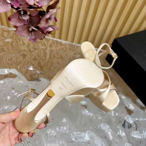 DEBBIE PLATFORM SANDALS IN IVORY BEIGE SILK