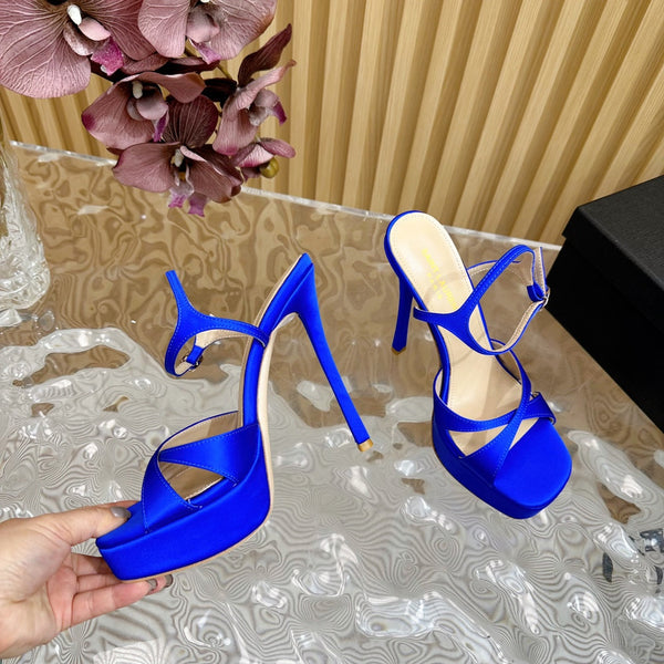 DEBBIE PLATFORM SANDALS IN ADMIRAL BLUE SILK