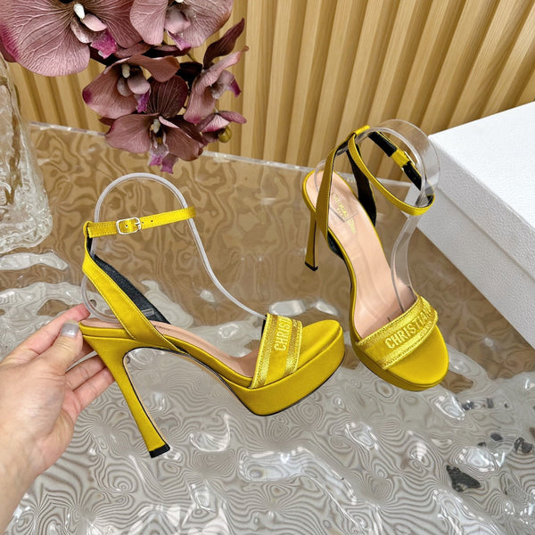 CD Dway Heeled Sandal 120mm Yellow Silk And Lambskin