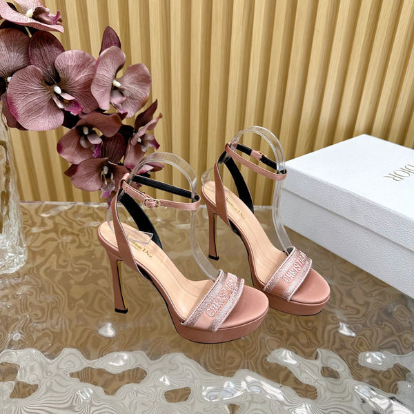CD Dway Heeled Sandal 120mm Pastel Pink Silk And Lambskin