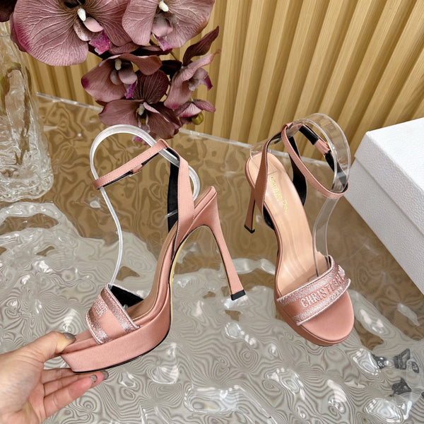 CD Dway Heeled Sandal 120mm Pastel Pink Silk And Lambskin