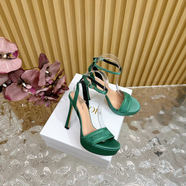 CD Dway Heeled Sandal 120mm Green Silk And Lambskin