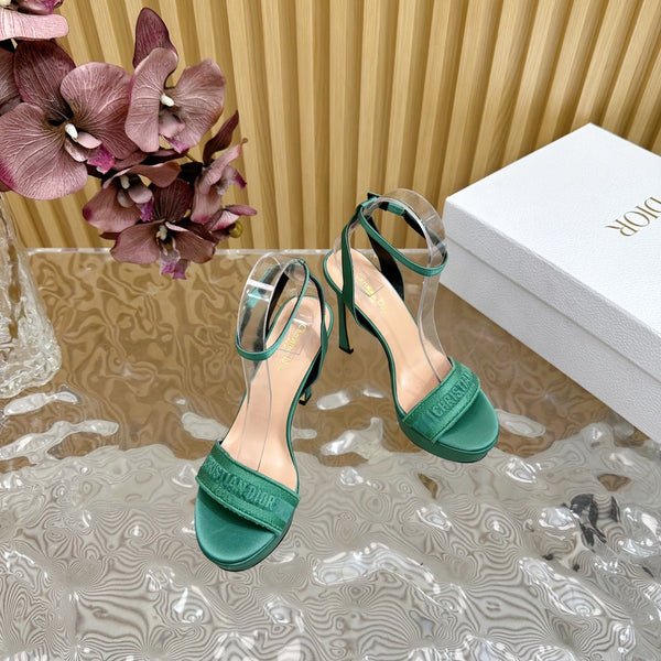 CD Dway Heeled Sandal 120mm Green Silk And Lambskin