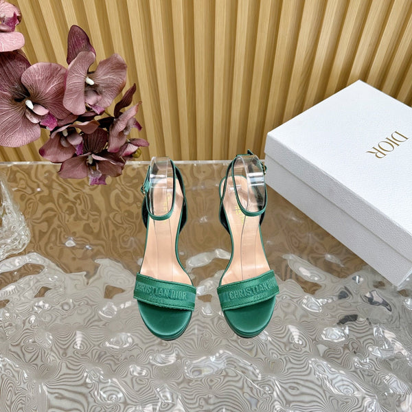 CD Dway Heeled Sandal 120mm Green Silk And Lambskin