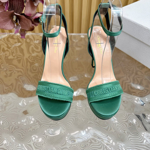 CD Dway Heeled Sandal 120mm Green Silk And Lambskin