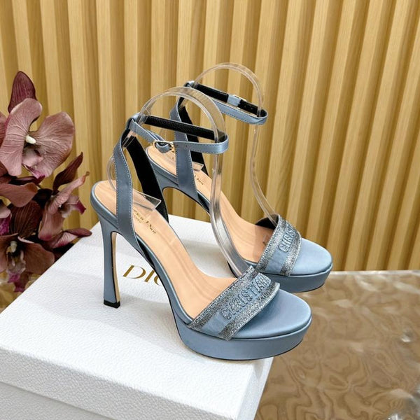 CD Dway Heeled Sandal 120mm Blue Silk And Lambskin