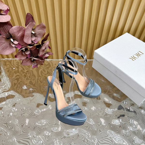 CD Dway Heeled Sandal 120mm Blue Silk And Lambskin