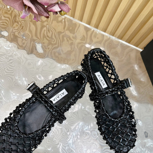 Ballerine Alaia in pelle di vacchetta intrecciata nera 102286