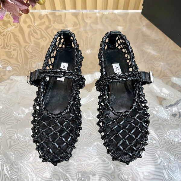 Ballerine Alaia in pelle di vacchetta intrecciata nera 102286