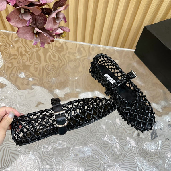 Ballerine Alaia in pelle di vacchetta intrecciata nera 102286