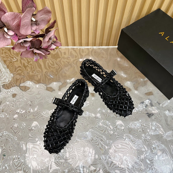 Ballerine Alaia in pelle di vacchetta intrecciata nera 102286