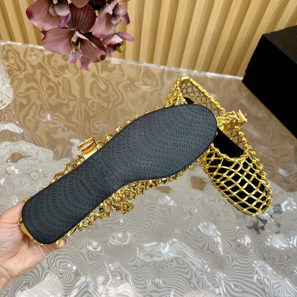 Alaia Ballet Flats In Gold Woven Cowhide 102288