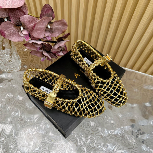 Alaia Ballet Flats In Gold Woven Cowhide 102288