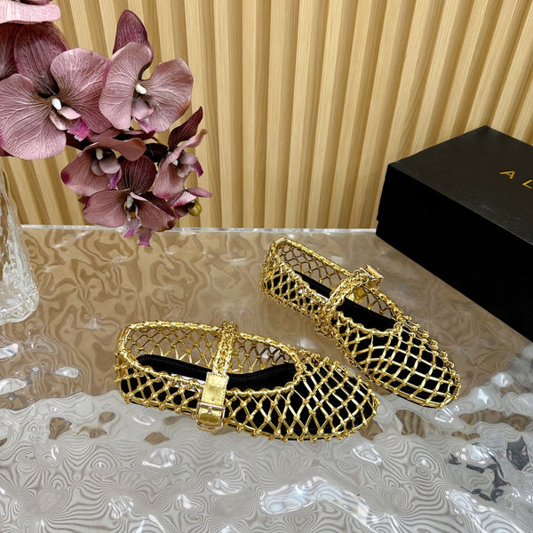 Alaia Ballet Flats In Gold Woven Cowhide 102288