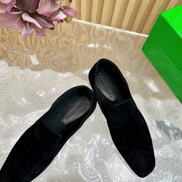 BV Grained Black Suede Calfskin Adamo Slippers 957399