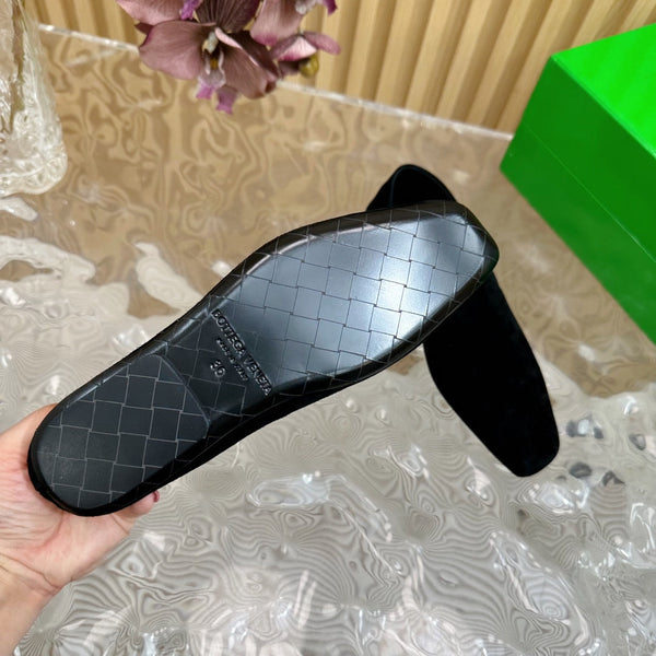 BV Grained Black Suede Calfskin Adamo Slippers 957399