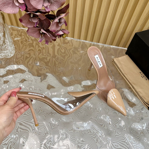 Alaila Mule 100mm In Beige Lambskin 957215