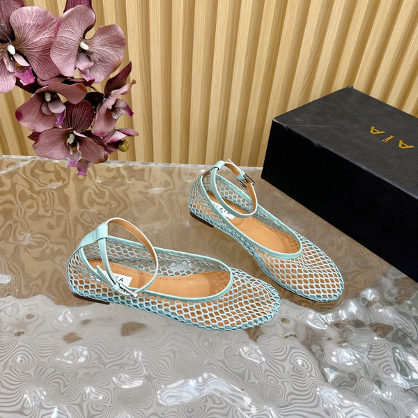 Alaila Mary Jane In Jade Green Mesh Fabric 103016