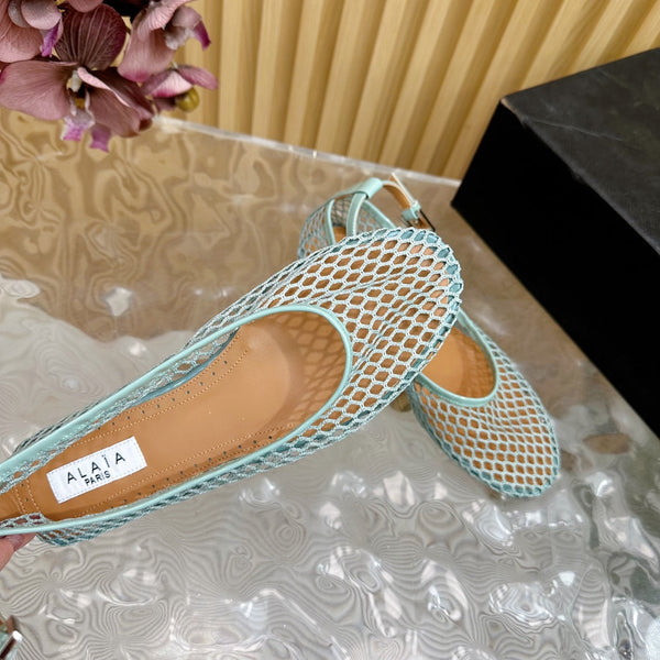 Alaila Mary Jane In Jade Green Mesh Fabric 103016