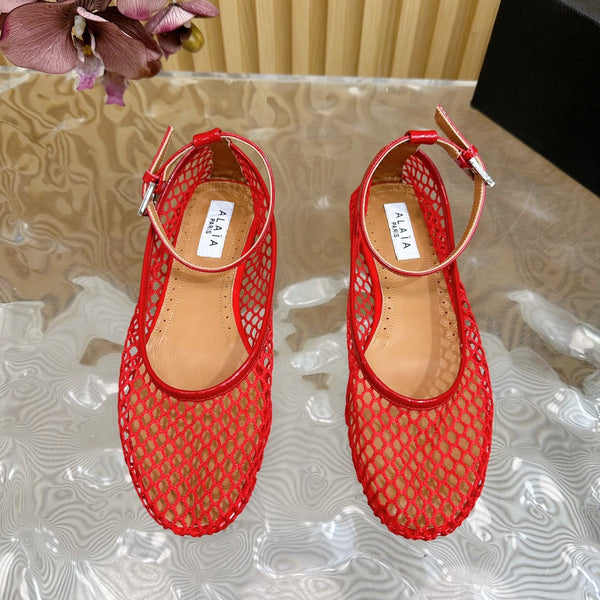 Alaila Mary Jane In Red Mesh Fabric 103018