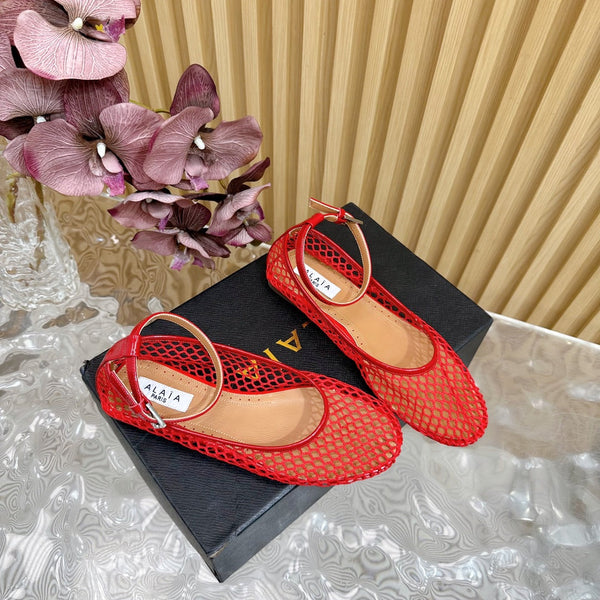 Alaila Mary Jane In Red Mesh Fabric 103018