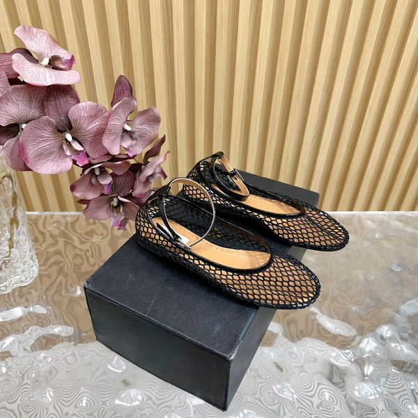 Alaila Mary Jane In Black Mesh Fabric 103020