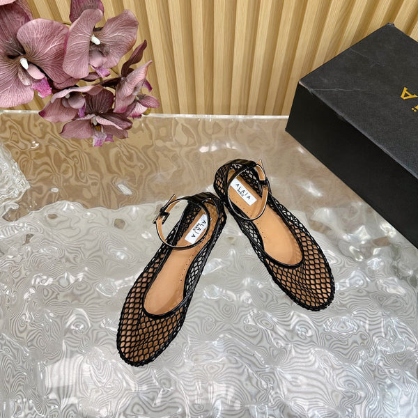 Alaila Mary Jane In Black Mesh Fabric 103020