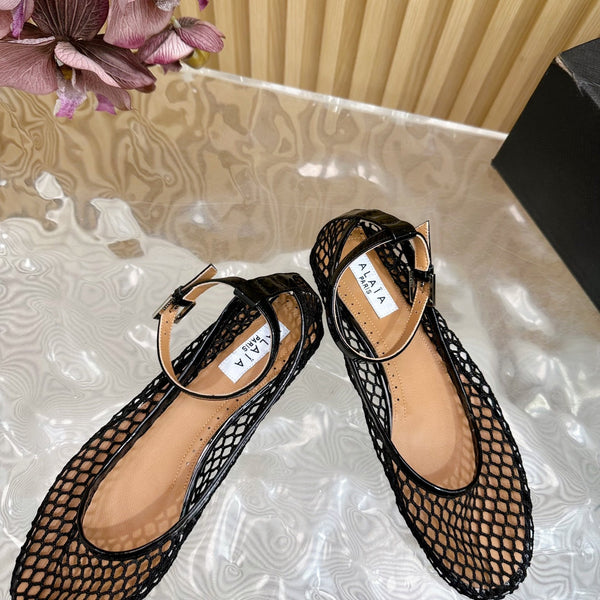 Alaila Mary Jane In Black Mesh Fabric 103020