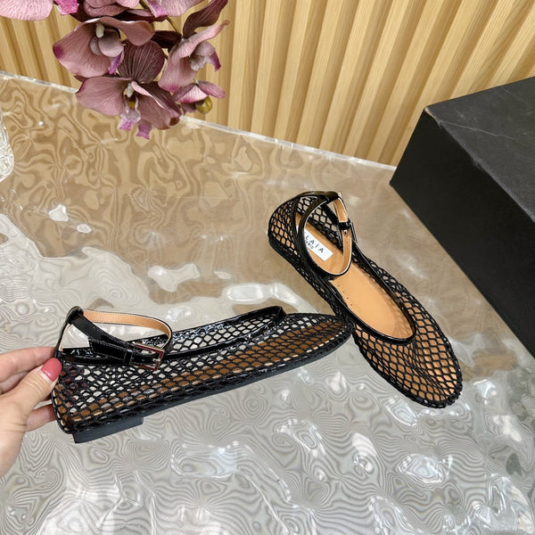 Alaila Mary Jane In Black Mesh Fabric 103020