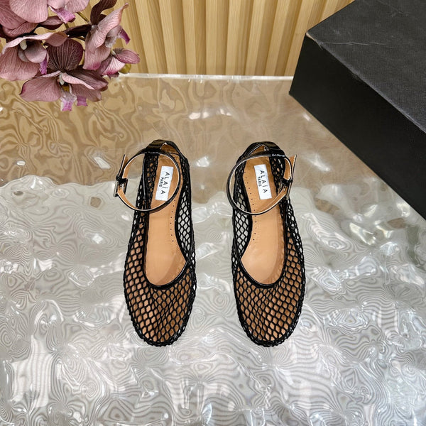 Alaila Mary Jane In Black Mesh Fabric 103020