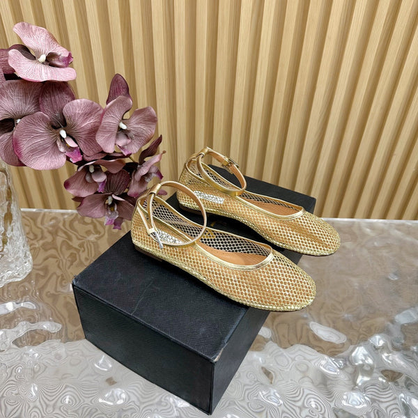 Alaila Mary Jane In Gold Mesh Fabric 103022