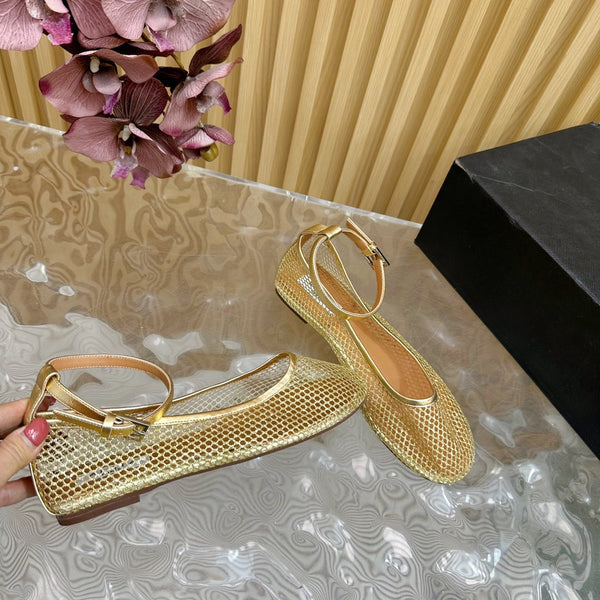 Alaila Mary Jane In Gold Mesh Fabric 103022