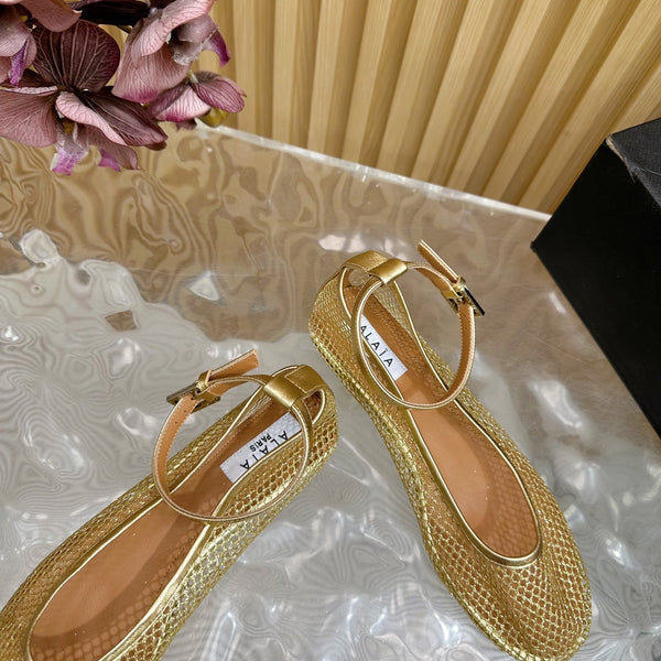 Alaila Mary Jane In Gold Mesh Fabric 103022