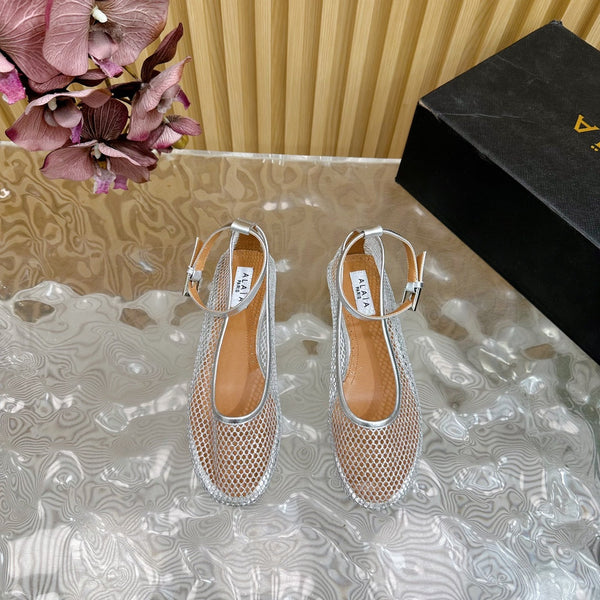 Alaila Mary Jane In Silver Mesh Fabric 103024