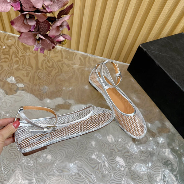 Alaila Mary Jane In Silver Mesh Fabric 103024