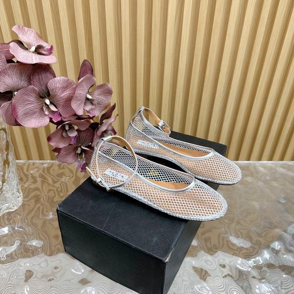 Alaila Mary Jane In Silver Mesh Fabric 103024