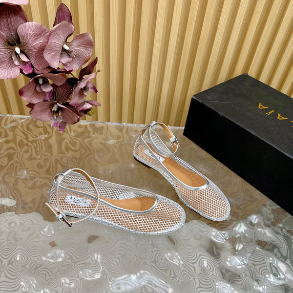 Alaila Mary Jane In Silver Mesh Fabric 103024