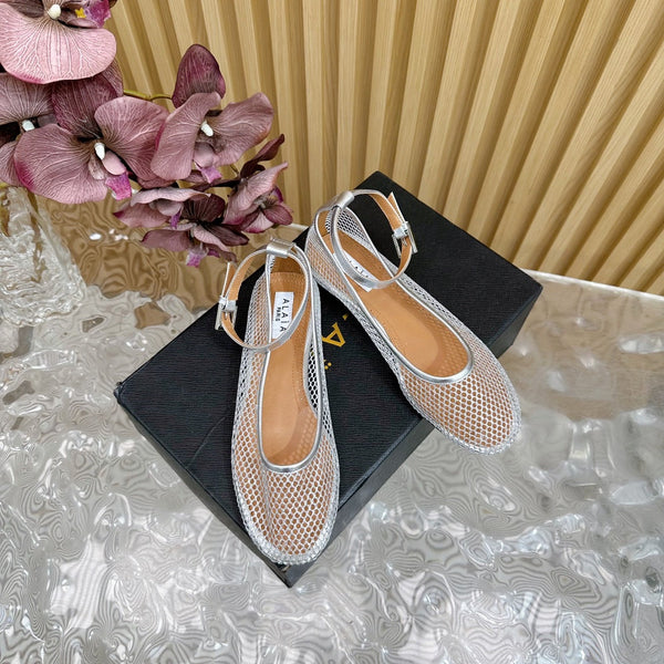 Alaila Mary Jane In Silver Mesh Fabric 103024